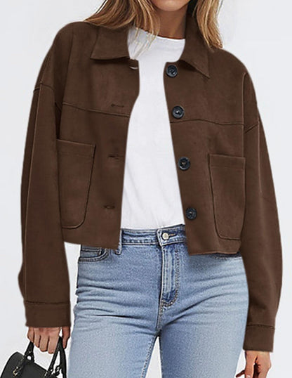 PRETTYGARDEN Women's Faux Suede Lightweight Cropped Jacket Dark Brown,S 🍁 All In One Marketplace Canada