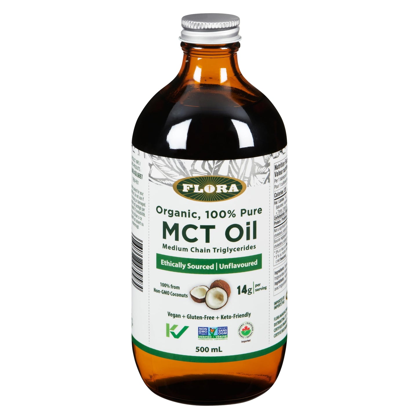 Flora MCT Oil – Organic C8 & C10 Energy Support, Keto-Friendly, Non-GMO, Sustainably Sourced Coconut, 500 mL