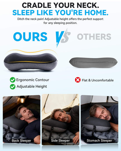 Hikenture Camping Pillow with Removable Cover - Ultralight Inflatable Pillow for Neck Lumber Support - Upgrade Backpacking Pillow - Washable Travel Air Pillows for Camping, Hiking, Backpacking (Black)