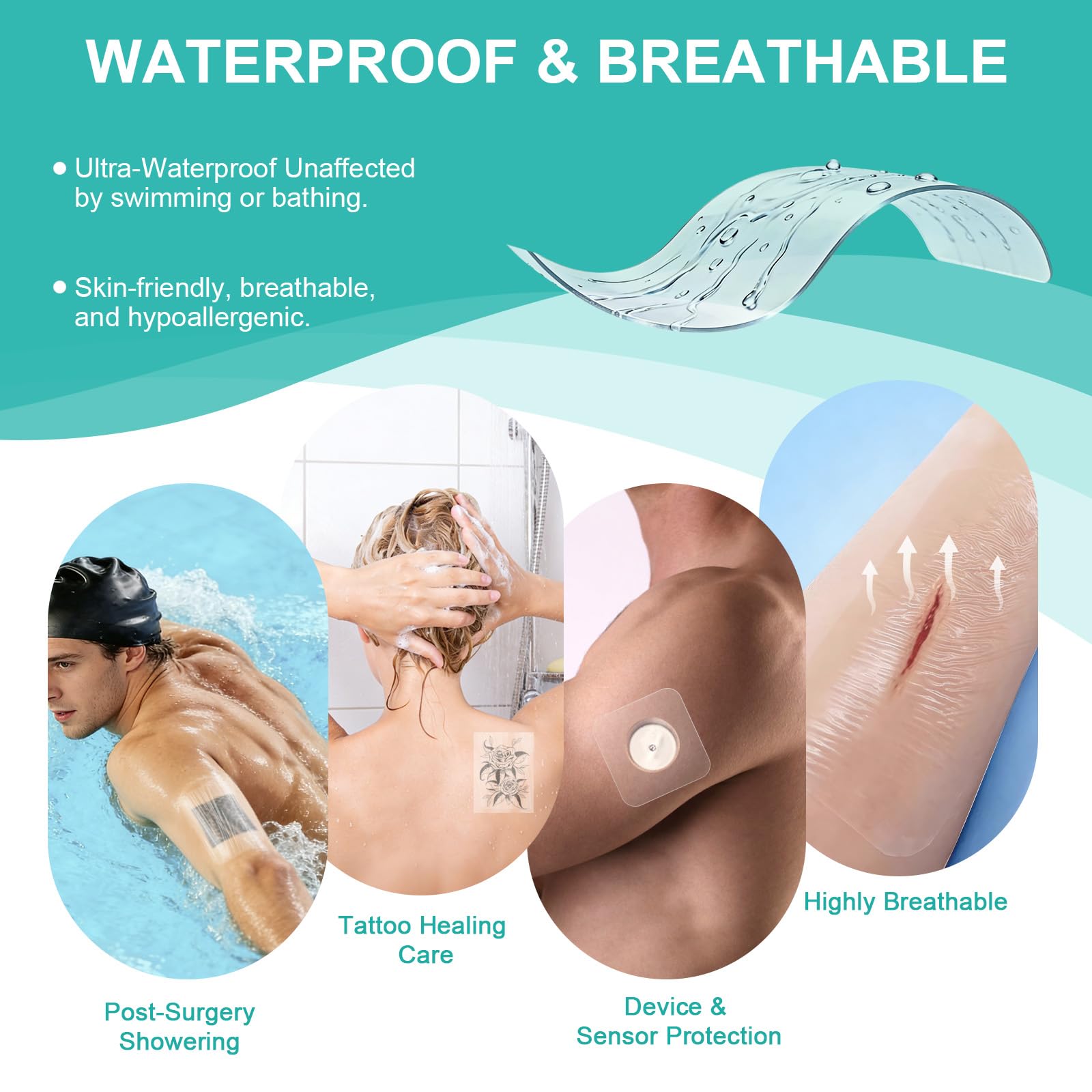 Transparent Film Dressing, 4" x 4.75" (30 Pack), Waterproof Clear Adhesive Bandages for Wound Care, IV Shield & Tattoo Aftercare - Available at All In One Marketplace Canada
