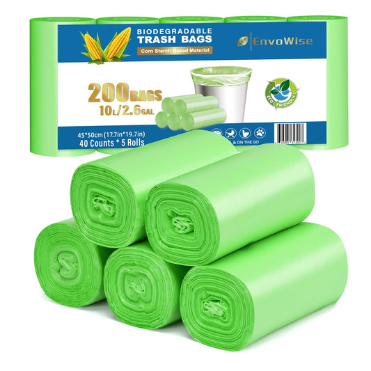 Biodegradable Small Trash Bags, 10L / 3 Gallon, 200 Count | Premium Thick Garbage Bags, Unscented Eco-Friendly Bin Liners for Kitchen, Bathroom, Office & Bedroom | EnvoWise Compostable Trash Bags - Available at All In One Marketplace Canada