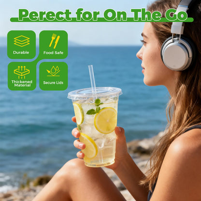 Sipthene 16 oz Clear Plastic Cups with Lids and Straws, 50 Set Disposable Coffee Cups for Iced Coffee, Cold Beverages, Smoothies and to-Go Drinks - Available at All In One Marketplace Canada