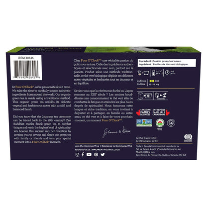 Four O'Clock Organic Green Tea, Non-Gmo, Kosher, Gluten-Free, 60 Teabags
