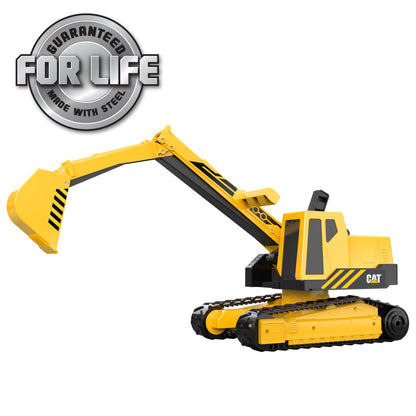 Cat Construction Toys, Steel Excavator 20" - Real Steel Body, Working Metal Bucket & Treads, Ergonomic Handles, Heavy-Duty Construction Vehicle for Indoor/Outdoor Play, Kids Ages 3 + CAT