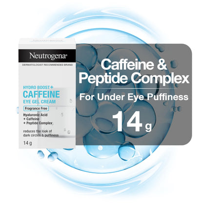 Neutrogena Hydro Boost+ Caffeine Eye Gel Cream, Hyaluronic Acid Eye Cream, Antioxidant Moisturizer, Fragrance Free, 14 grams