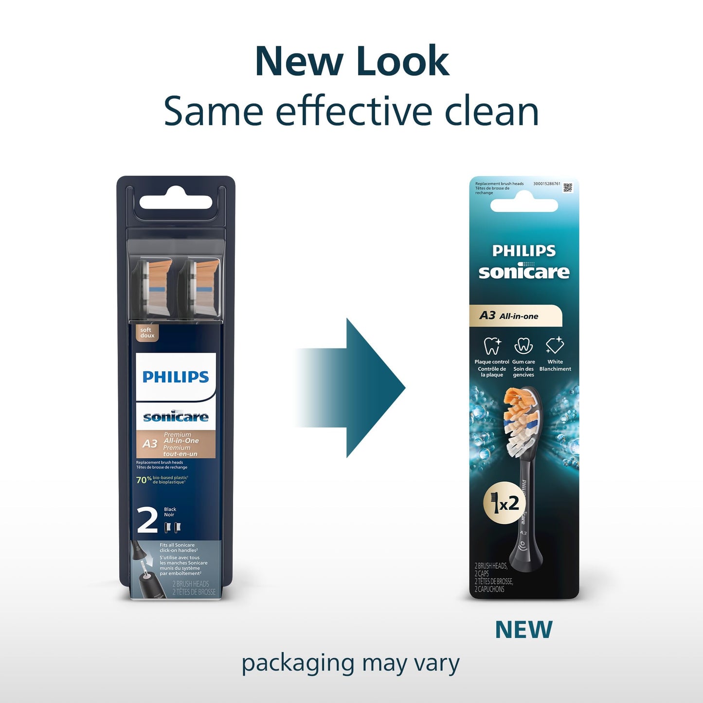 Philips Sonicare A3 All-in-one - Genuine Replacement Electric Toothbrush Heads, Black, 2 Pack, HX9092/95 - Available at All In One Marketplace Canada