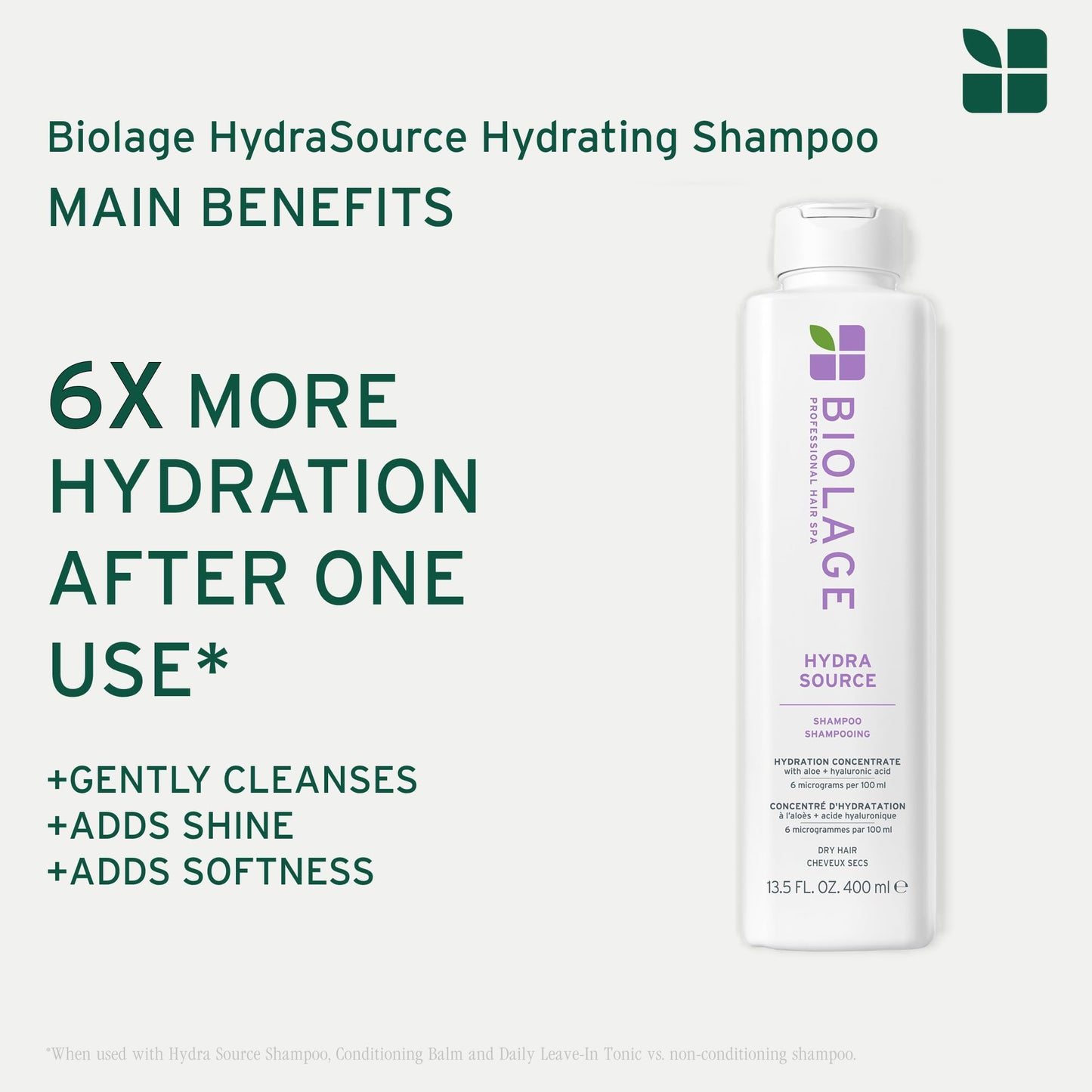 Biolage Shampoo, HydraSource Hydrating Shampoo for Dry Hair, With Aloe, Nourishing and Moisturizing, Weightless Shampoo, Silicone Free, Paraben Free, Vegan - Available at All In One Marketplace Canada