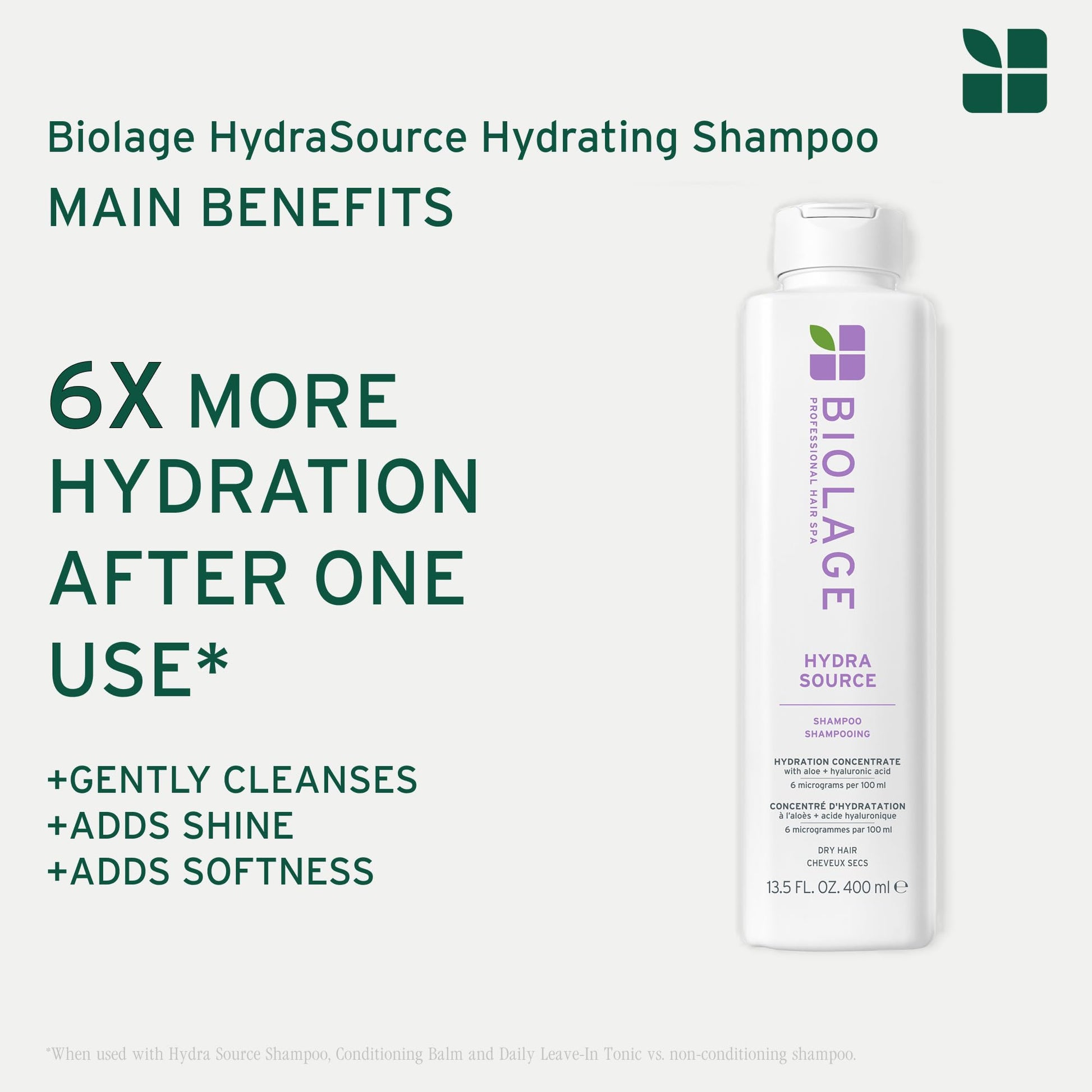 Biolage Shampoo, HydraSource Hydrating Shampoo for Dry Hair, With Aloe, Nourishing and Moisturizing, Weightless Shampoo, Silicone Free, Paraben Free, Vegan - Available at All In One Marketplace Canada
