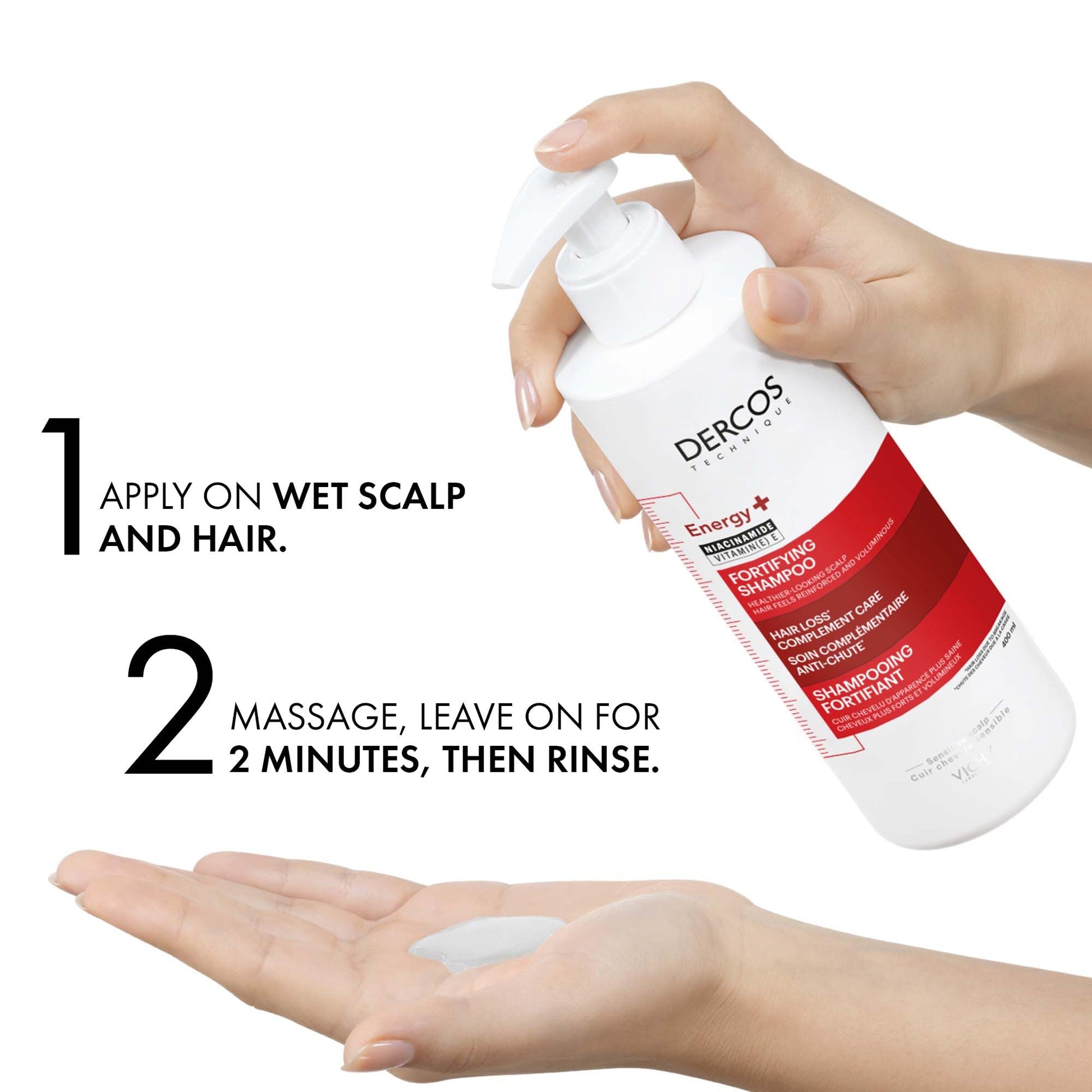 Vichy Fortifying Shampoo, Dercos Energy+ Hair Shampoo with Niacinamide & Vitamin E to Protect, Fortify, Thicken, & Strengthen Hair. Reduce Frizz and Hair Breakage. Recommended by Dermatologists, 400mL - Available at All In One Marketplace Canada