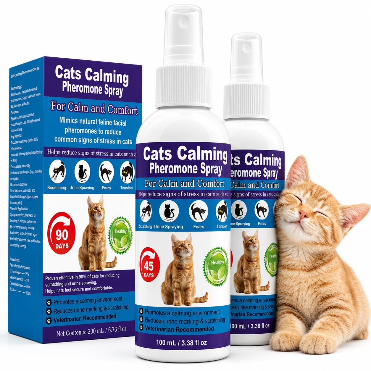 Cat Calming Spray & Cat Pheromone Spray – Stress & Anxiety Relief for Cats & Kittens, Reduces Scratching, Peeing & Marking, Safe Drug-Free Formula with F3 Cat Pheromones,2 Pack - Available at All In One Marketplace Canada