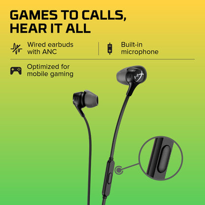 HyperX Cloud Earbuds II – 14mm Drivers, Four Eartips, Hard-Shell Carrying Case, Low-Profile 90° Plug, 3.5mm Plug, Built-in Microphone, Multi-Function Button, PC, Mobile, Nintendo Switch – Black