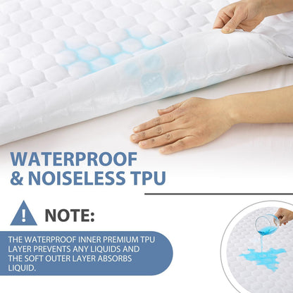 HYMOKEGE Quilted Mattress Protector Queen Size, 100% Waterproof Mattress Cover for Queen Size Bed, Breathable & Noiseless Bed Pad Cover with 5"-21" Deep Pocket - Available at All In One Marketplace Canada