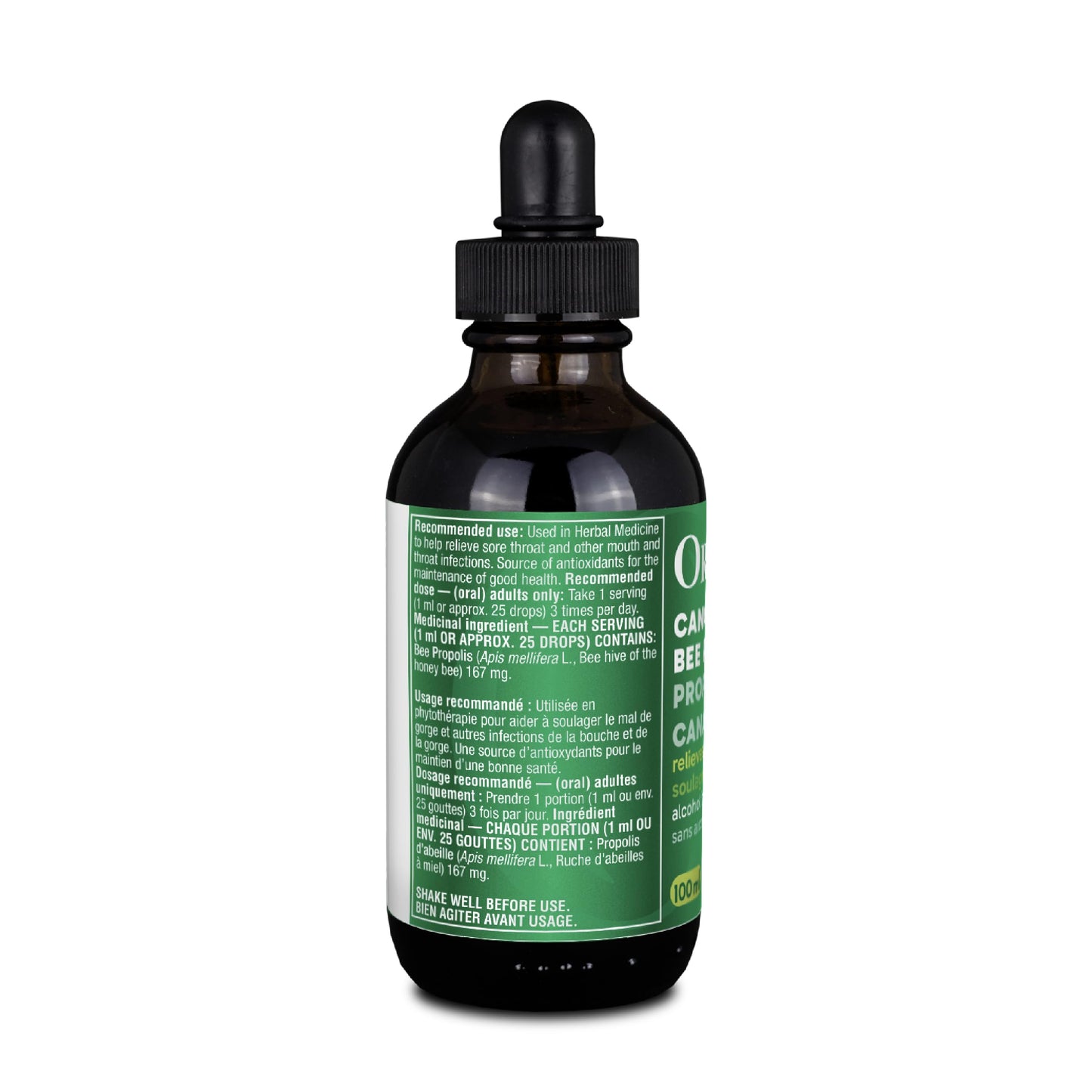 Organika Canadian-Made Bee Propolis Liquid- Natural Immune Support, Sore Throat Relief, Antioxidant, Alcohol-Free- 100 ml Organika