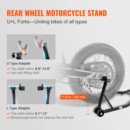 VEVOR Motorcycle Stand Lift, 850lbs Front Rear Combo Stand Lift Stand, Front and Rear Wheel Fork Stand, U+L Fork Swingarm Spool, Compatible with Most Yamaha Honda Kawasaki Suzuki Motorcycles, Black 🍁 All In One Marketplace Canada