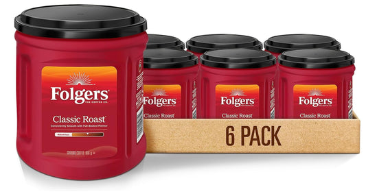 Folgers Classic Roast Medium Roast Ground Coffee, 816 g Multi-Pack (6 Canisters)