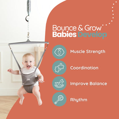 Jolly Jumper CLASSIC (Grey) with Stand - ORIGINAL Baby Jumper, Indoor and Outdoor Exercise Saddle Seat, Adjustable Height, for Infants up to 28lbs 🍁 All In One Marketplace Canada