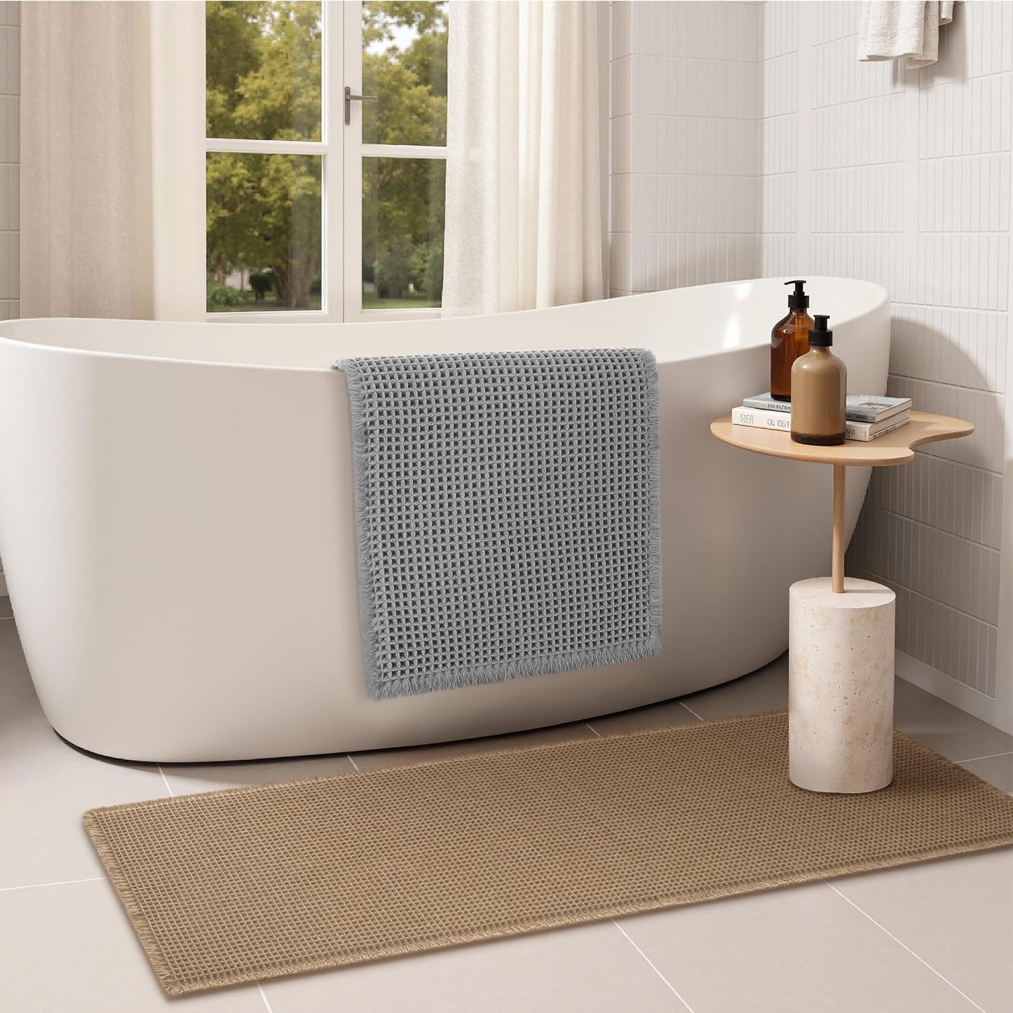 Rvolst Bath Mat Rug for Bathroom Waffle Woven Bathroom Mat Super Absorbent Machine Washable Non Slip Farmhouse Boho Bathroom Rug 46x77cm Brown - Available at All In One Marketplace Canada