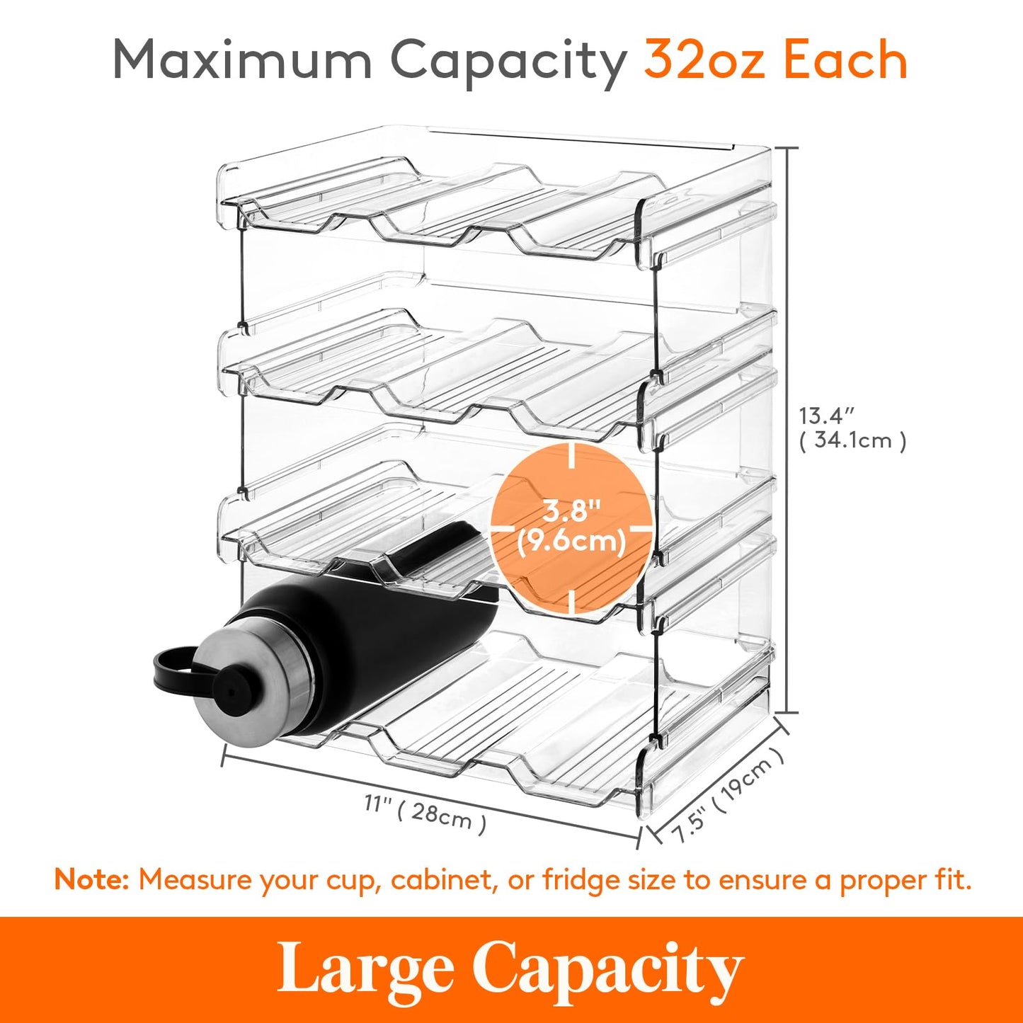 Lifewit Stackable Water Bottle Organizer for Cabinet, Freezer, Pantry - Plastic Cup Holder, Wine Racks for Kitchen Tabletop Storage, Cupboard, Office - Pack of 4, Each Rack Holds 3 Containers - Available at All In One Marketplace Canada
