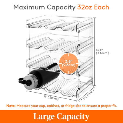 Lifewit Stackable Water Bottle Organizer for Cabinet, Freezer, Pantry - Plastic Cup Holder, Wine Racks for Kitchen Tabletop Storage, Cupboard, Office - Pack of 4, Each Rack Holds 3 Containers - Available at All In One Marketplace Canada