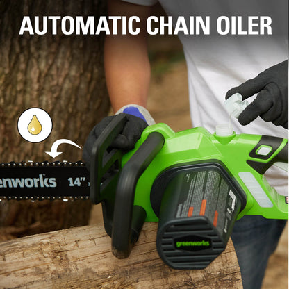 Greenworks 9 Amp 14-Inch Corded Chainsaw with Tool-less Chain Tensioning & Auto Oiling, Electric Handheld Chainsaw for Garden Yard Maintenance Tree Felling Triming, Firewood Cutting Logging Pruning Greenworks