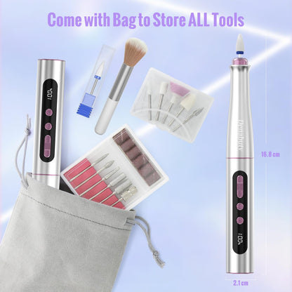 Denabuty Cordless Electric Nail Drill Machine, 13 in 1 Nail File Kit 35000RPM Professional Portable Rechargeable E File for Acrylic Polish Gel Removal Manicure Pedicure Set with 5 Speeds DN-2402 - Available at All In One Marketplace Canada