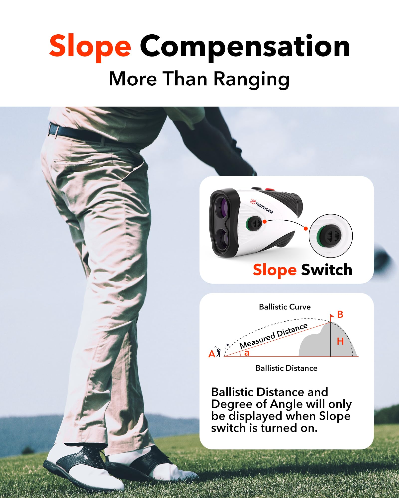 REDTIGER 1200 Yards Golf Range Finder with Slope, 7X Magnification Golf Rangefinder, IP54 Waterproof, Fast Flag Pole Locking Vibration, Rechargeable Laser Rangefinder Golfing with Magnet Stripe
