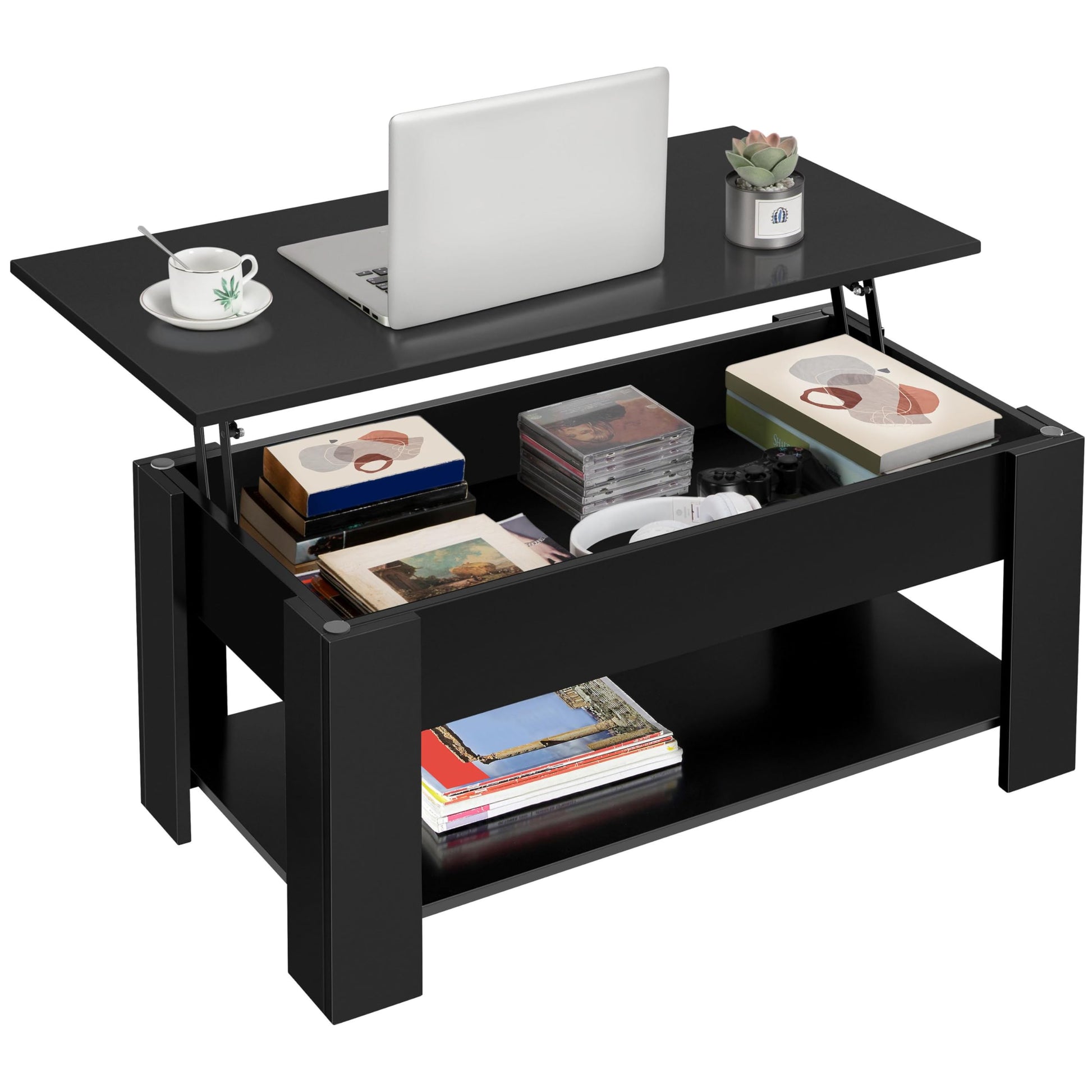 Yaheetech Coffee Table with Storage, Lift Top, 98cm L, Black Yaheetech