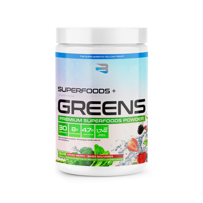Believe Supplements Superfoods+Greens - Superfood Blend | Boost Energy, Immunity, and Digestion | Rich in Antioxidants & Essential Nutrients! (30 servings, Mixed Berry) Believe Supplements