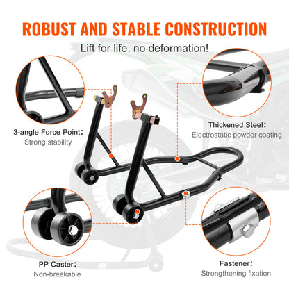 VEVOR Motorcycle Stand Lift, 850lbs Front Rear Combo Stand Lift Stand, Front and Rear Wheel Fork Stand, U+L Fork Swingarm Spool, Compatible with Most Yamaha Honda Kawasaki Suzuki Motorcycles, Black 🍁 All In One Marketplace Canada