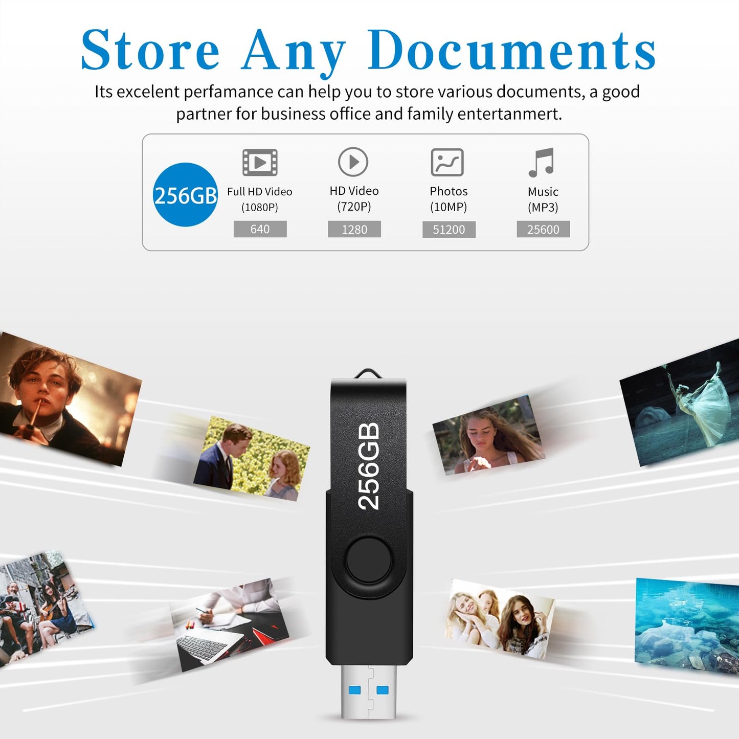 USB Flash Drive 256GB, Portable Thumb Drive: Memory Stick, Large Capacity USB Drive with Keychain, High-Speed USB 2.0 Data Storage Flash Drive for PC/Laptop