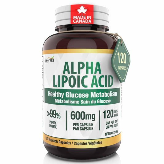 Herba Alpha Lipoic Acid 600mg – 120 Capsules | >99% Ultra Pure | Made in Canada | Blood Sugar Support Supplement - Available at All In One Marketplace Canada