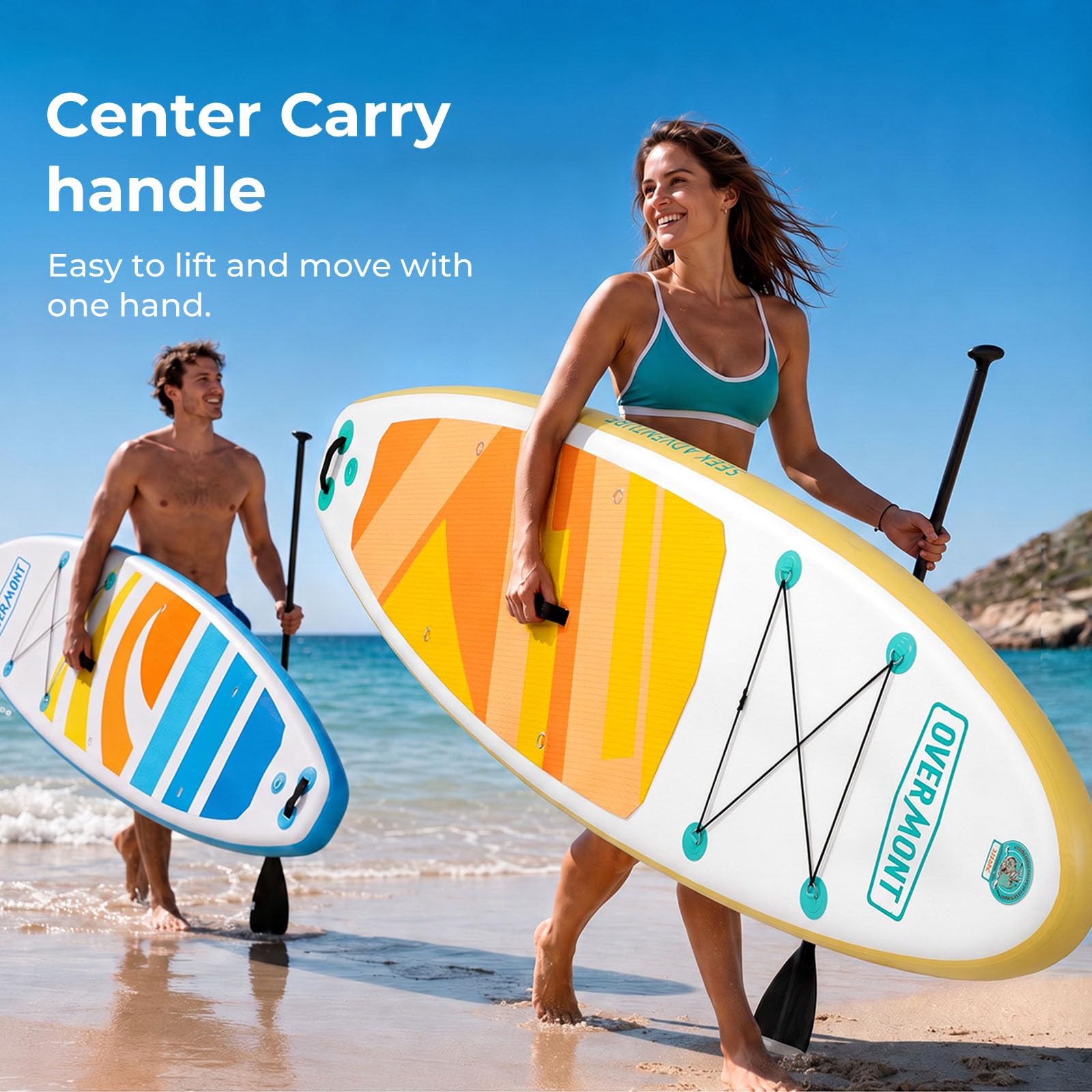 Overmont Inflatable Paddle Board 10'7" x 33" x 6", Extra Wide SUP for Adults & Beginners, 350 lb Stand Up Paddle Board with Adjustable Paddle, Pump, 3 Fins, Leash, Backpack & Repair Kit OVERMONT