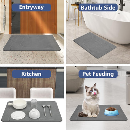 Ceecysaa Stone Bath Mat, Non-Slip Diatomaceous Earth Shower Mat, Quick Drying Bath Mat Stone, Super Absorbent Diatomite Bath Mats for Bathroom Kitchen, Easy to Clean, 60 x 39cm, Dark Gray - Available at All In One Marketplace Canada