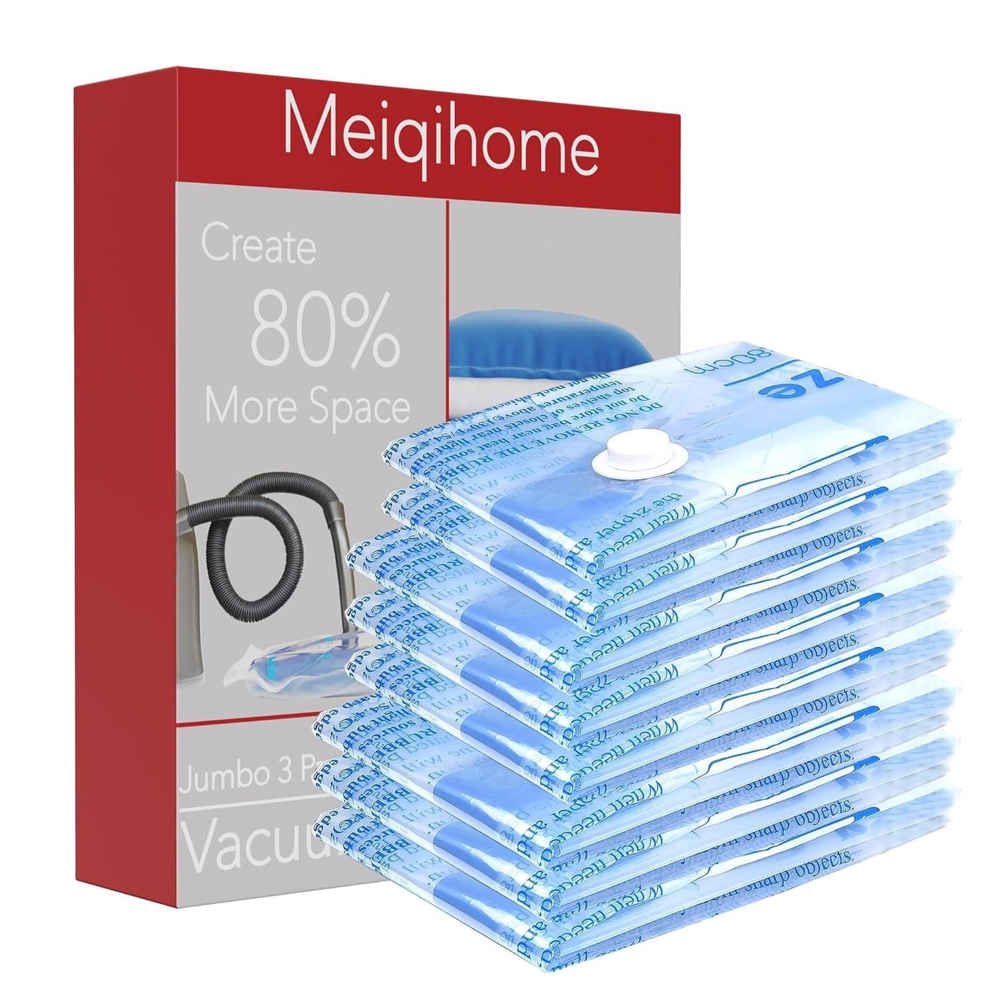 Vacuum Storage Bags 8 Medium, Space Saver Sealer Bags, Airtight Compression Bags for Clothes, Pillows, Comforters, Blankets, Bedding