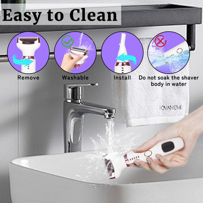 Beanify Electric Razor for Women Men,4 in 1 LED Display Ladies Wet & Dry Body Razors and Facial Hair Remover, Rechargeable Painless Hair Removal Kit for Nose Face Body Leg Bikini Arm Hair (Pink) - Available at All In One Marketplace Canada