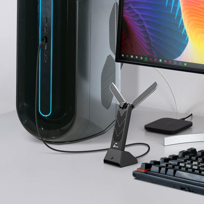TP-Link BE6500 WiFi 7 USB Adapter (Archer TBE400UH) – Tri-Band 6GHz/5GHz/2.4GHz, High-Gain Adjustable Antennas, USB 3.0 Cradle, Up to 6500 Mbps, OFDMA MU-MIMO, WPA3, Windows 10/11 🍁 All In One Marketplace Canada