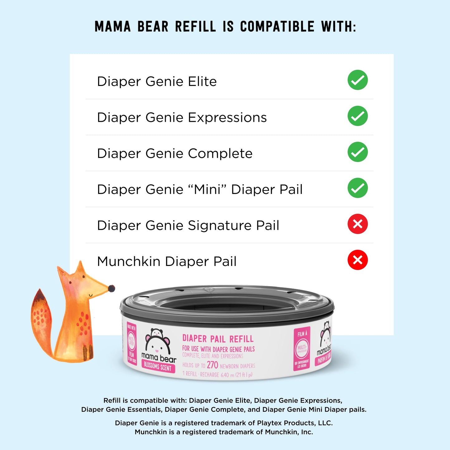 Amazon Brand - Mama Bear Blossoms Scented Diaper Pail Refills for Diaper Genie Pails, Odor Control, 2160 Count (8 Packs of 270 Count) | Compatible with Diaper Genie Complete, Elite & Expressions Pails