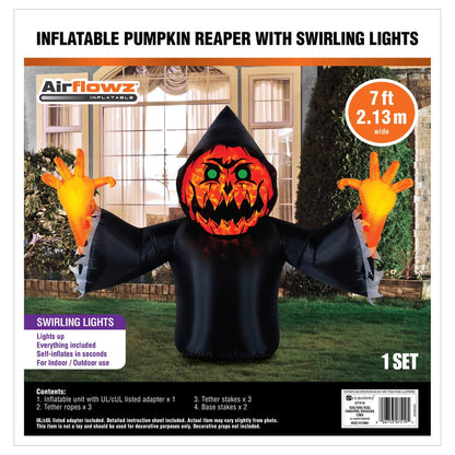 Faucheuse citrouille gonflable de 7 pieds (2,1 m) Occasions Halloween avec lumières tourbillonnantes