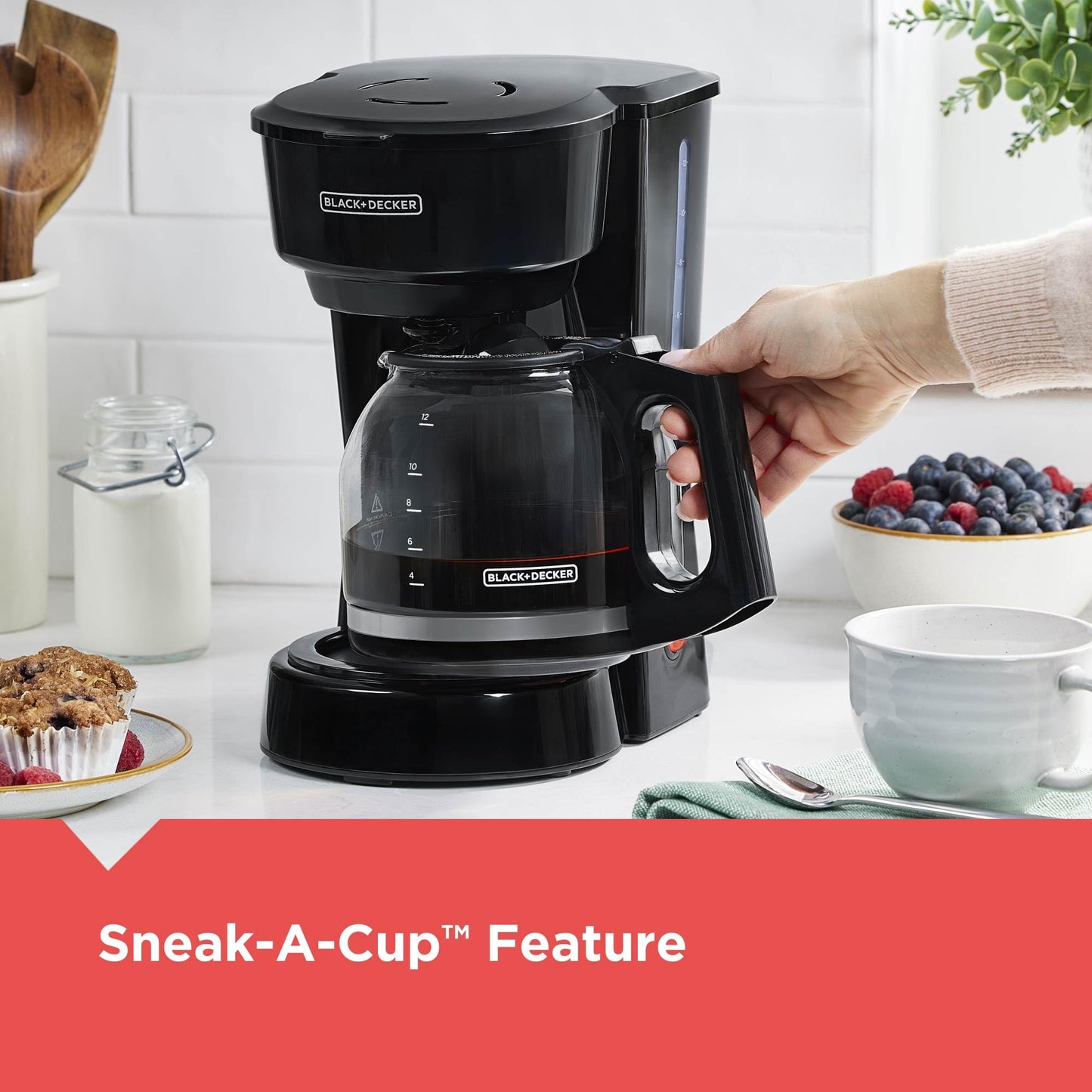 BLACK+DECKER 12-Cup Coffee Maker with Easy On/Off Switch, Easy Pour, Non-Drip Carafe with Removable Filter Basket, Black - Available at All In One Marketplace Canada
