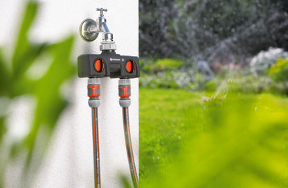 Gardena 8193 Two-Way Garden Hose Splitter with Flow Control Valves, Connect 2 Hoses to 1 Tap, Made in Germany GARDENA