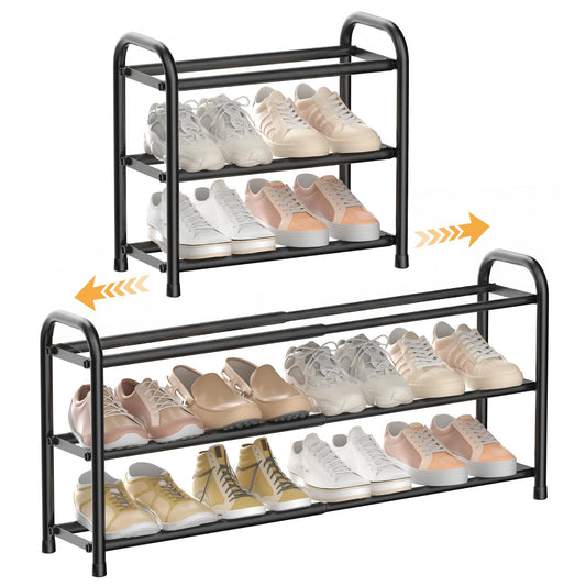 ENJOYBASICS Expandable Metal Shoe Racks for Closet, 3 Tier Adjustable Shoe Organizer Shelf, Black Free Standing Rack Storage for Entryway