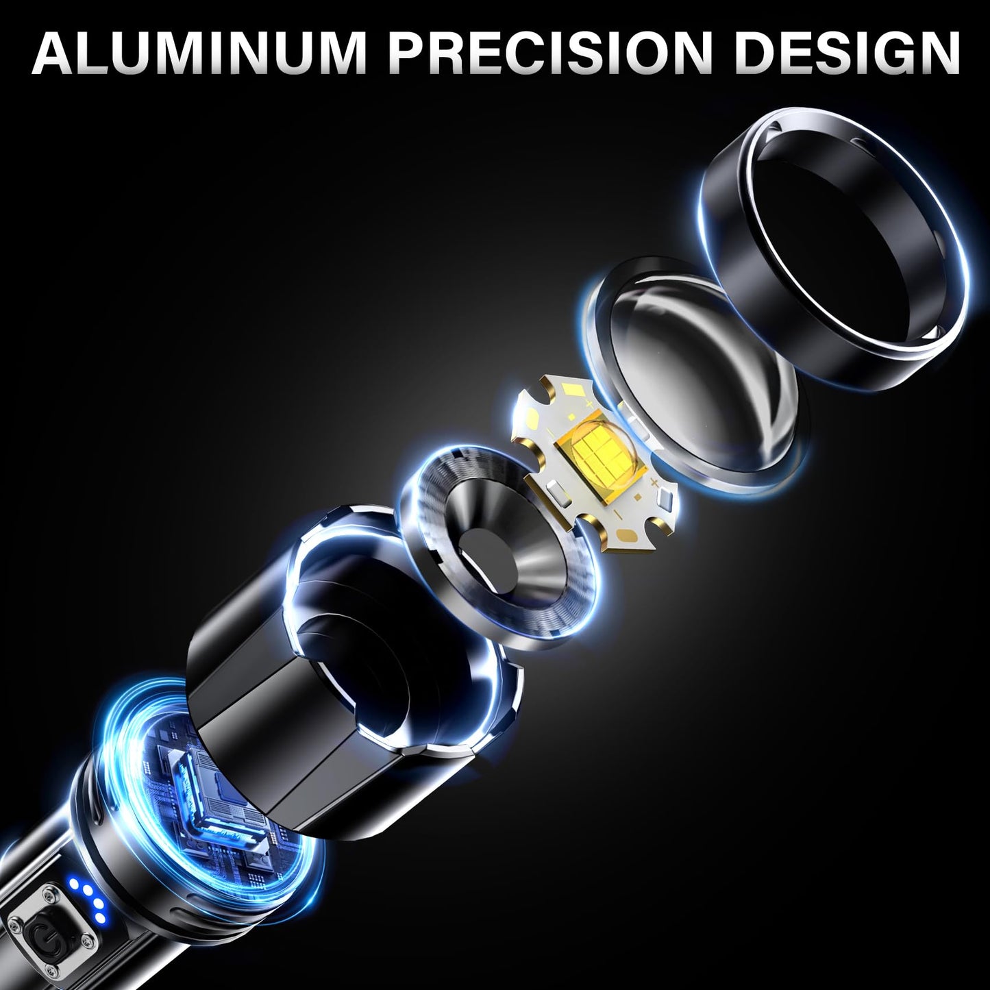 AKNEAR Rechargeable LED Flashlight High Lumens, Super Bright Flashlights with Zoomable & USB C Rechargeable & 5 Light Mode & IPX-7 Waterproof, Powerful Flash Light (2, Standard Display) - Available at All In One Marketplace Canada
