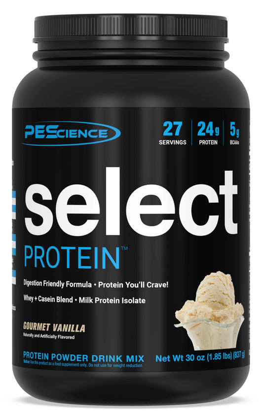 PEScience Select Protein Powder, Whey and Casein Blend, Lean Protein Powder for Women and Men, Low Calorie, Low Carb, Keto Friendly, Gluten Free - Gourmet Vanilla, 27 Servings