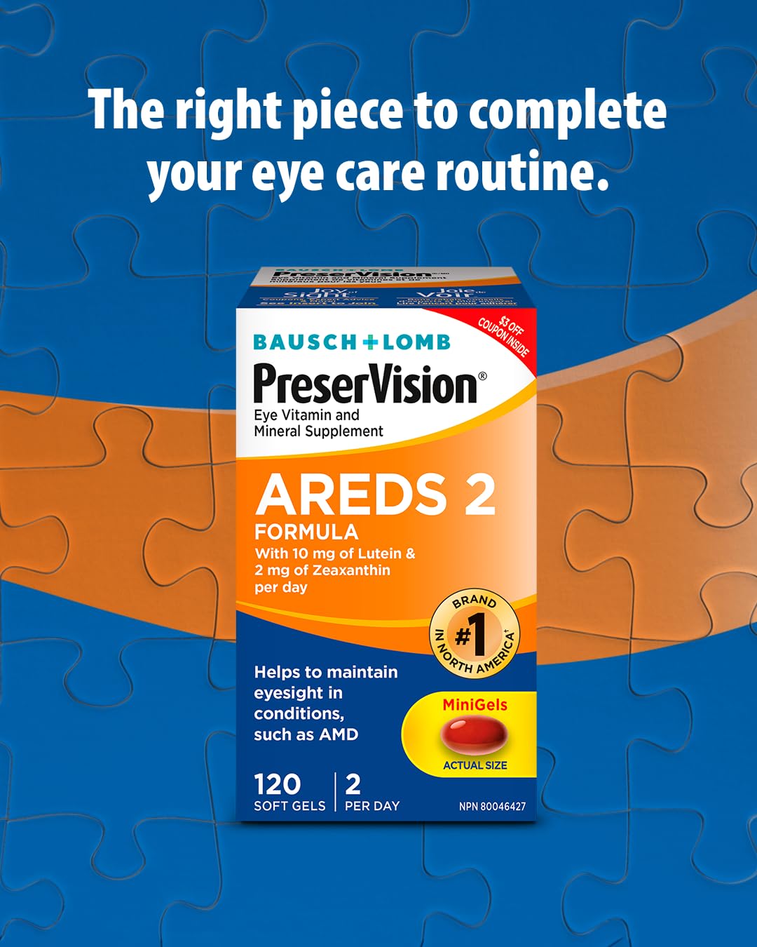 PreserVision AREDS 2 Eye Vitamin & Mineral Supplement, Contains Lutein, Vitamin C, Zeaxanthin, Zinc, Vitamin E, Eye Health Supplements for Adults, 120 Mini Soft Gels (packaging may vary)