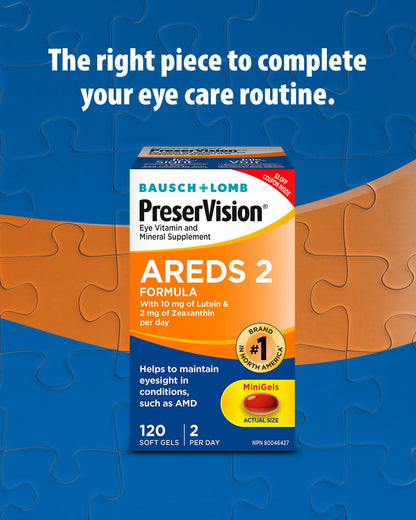 PreserVision AREDS 2 Eye Vitamin & Mineral Supplement, Contains Lutein, Vitamin C, Zeaxanthin, Zinc, Vitamin E, Eye Health Supplements for Adults, 120 Mini Soft Gels (packaging may vary)