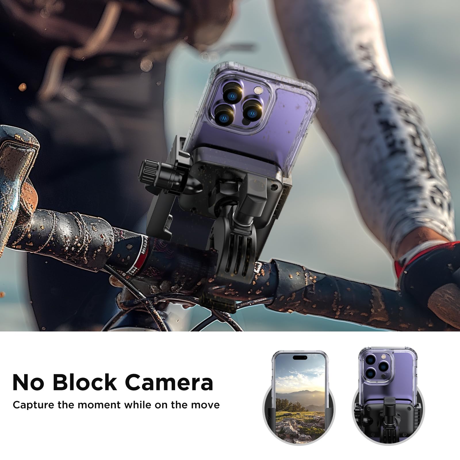 Miracase Bike Motorcycle Phone Holder, [1s Quick Lock] Bicycle Phone Mount Handlebar Cell Phone Clamp for Scooter, Compatible with iPhone Samsung Google