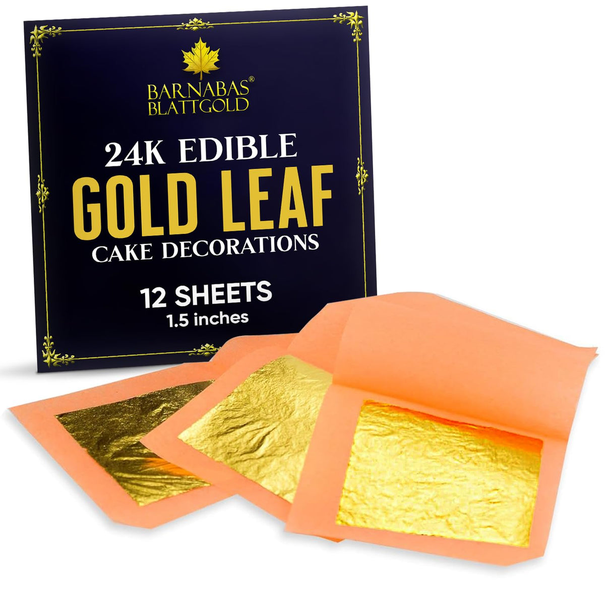 Barnabas Blattgold Edible Gold Leaf 24K - Cake Decorations, Loose Gold Leaf Sheets for Cupcakes - 1.5 inches, Interleaf of 12 🍁 All In One Marketplace Canada