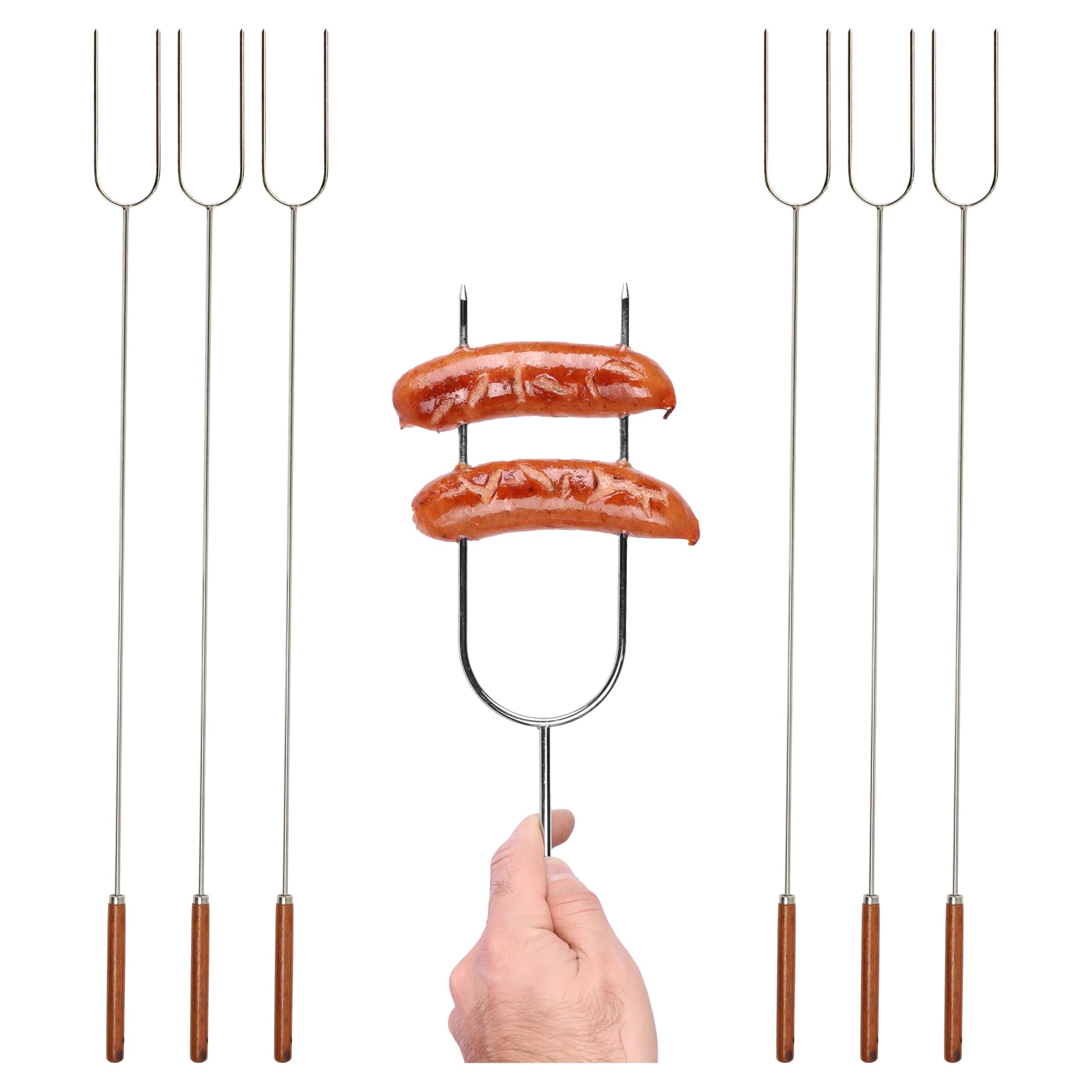 Coghlan's Camp Forks 6-Pack – 40" Solid Steel, Marshmallow Sticks with Wooden Handles | Heavy-Duty Camping Essentials for Fire Pit Roasting, BBQ Grilling & Outdoor Cooking Coghlan's