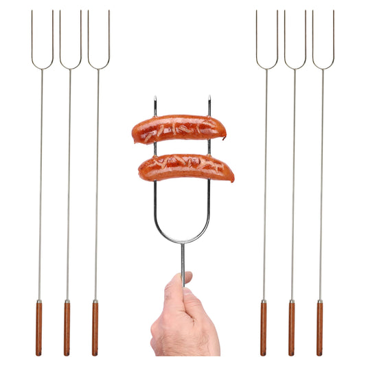 Coghlan's Camp Forks 6-Pack – 40" Solid Steel, Marshmallow Sticks with Wooden Handles | Heavy-Duty Camping Essentials for Fire Pit Roasting, BBQ Grilling & Outdoor Cooking Coghlan's