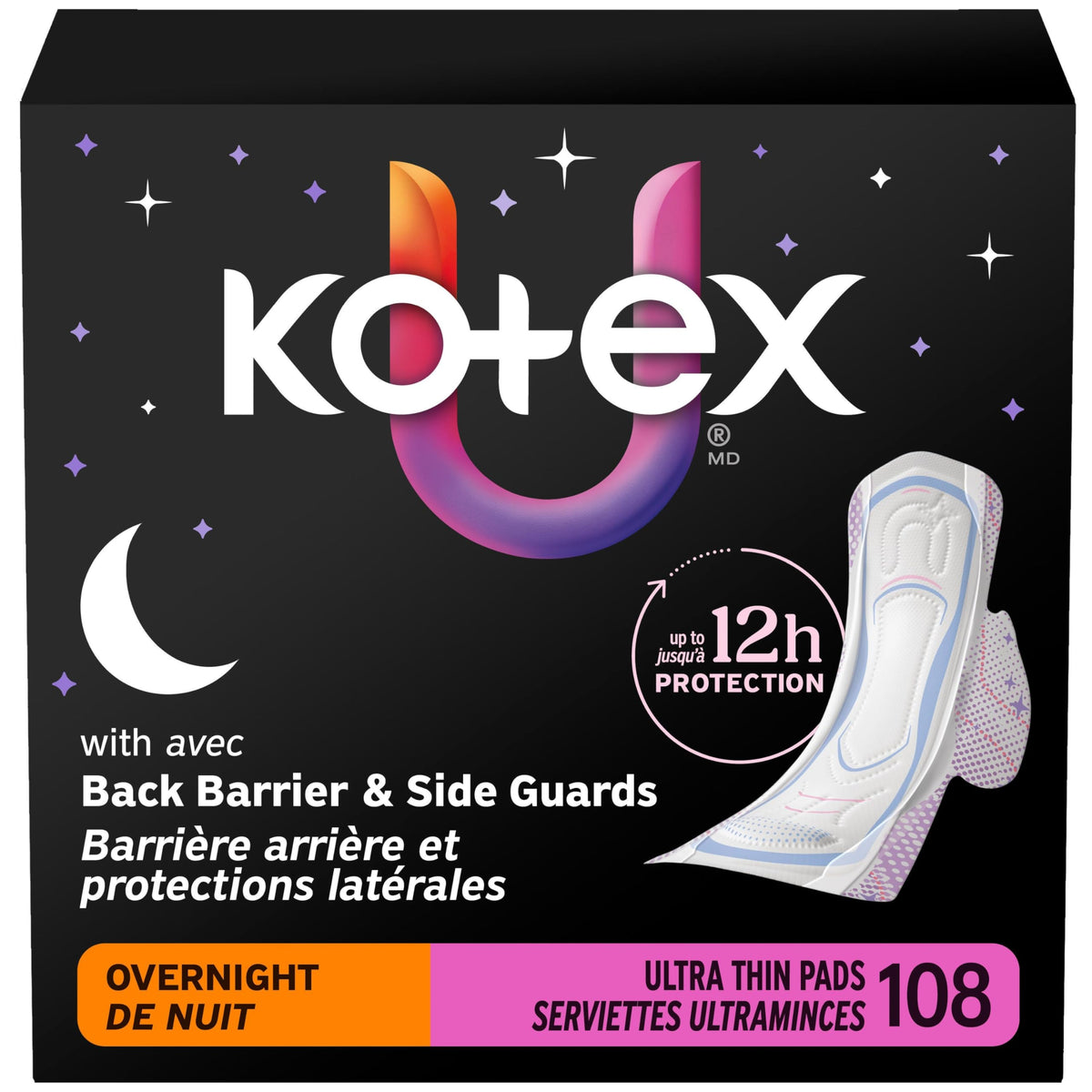 Kotex Ultra Thin Overnight Pads With Wings, Heavy Absorbency, 108 Count